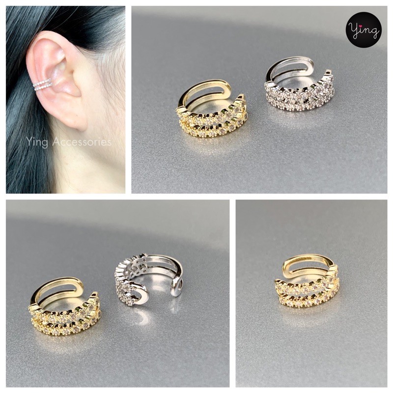 Ear Cuff เพชร 2 แถว ใส่สวยเก๋ เกี่ยวหู หนีบหู (1 ชิ้น)