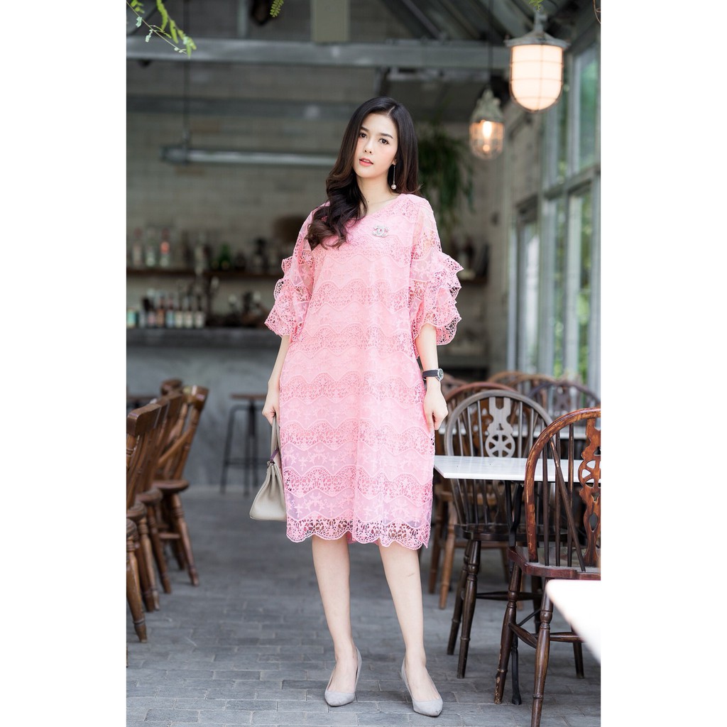 LONG LACE DRESS WITH SLEEVE HI-BRAND CHANEL MIX PREMIUM ORGANZA PERFECTLY LUXURIOUS AND