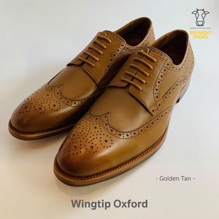 รองเท้าหนัง Oxford Wingtip สีแทน รองเท้าหนังแท้ รองเท้าหนังผู้ชาย รองเท้าหนังวัวแท้