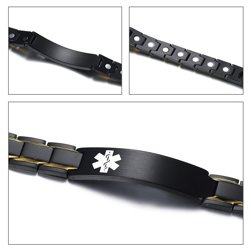 Vnox PACEMAKER Mens Medical Alert ID Bracelets Black Stainless Steel ...
