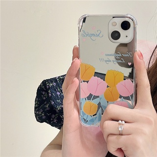 เคสโทรศัพท์มือถือกระจก ลายดอกไม้ ใบไม้สีฟ้า สําหรับ Apple for iPhone 13Promax 6 6splus 7 7plus 8 8plus x xr xs 11 12 13 pro max plus promax