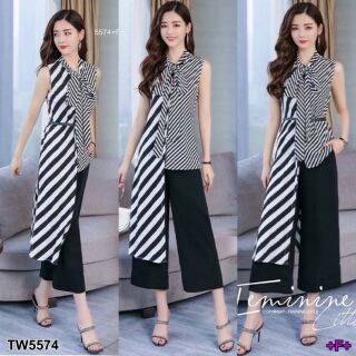 TW5574 Set 2 ชิ้น เสื้อแต่งชายริ้วยาว+กางเกง5ส่วน **สอบถามก่อนสั่งซื้อ**