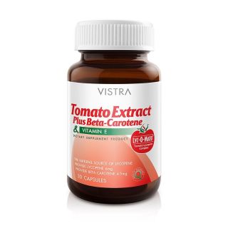 Vistra Tomato Extract Plus Beta-Carotene&amp;Vitamin E วิสทร้า สารสกัดจากมะเขือเทศ ผสมเบต้า แคโรทีน และ วิตามิน อี 30แคปซูล