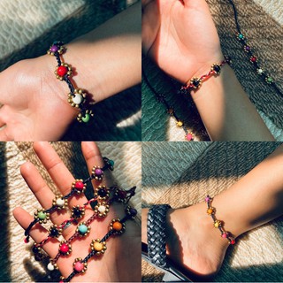 กำไลข้อมือ 🌼 สร้อยข้อเท้า สร้อยข้อมือ  กำไลข้อเท้า ลายดอกไม้ handmade bracelet ลูกปัดหิน เม็ดทองเหลืองไม่เป็นสนิมไม่ลอก🌹