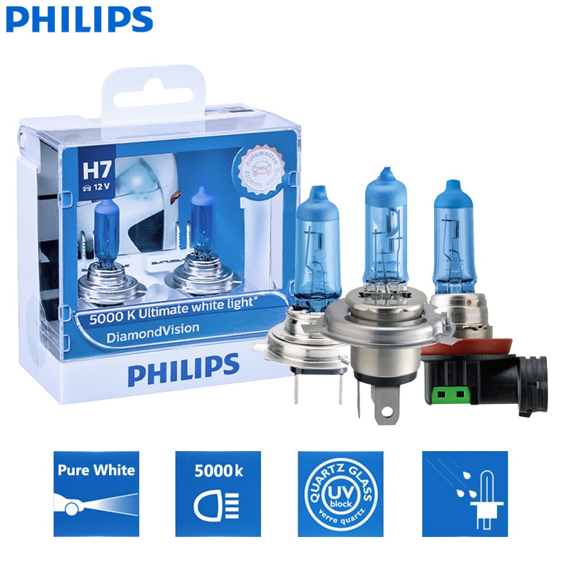 Philips Diamond Vision H1 H4 H7 H8 H11 9003 9005 9006 HB2 HB3 HB4 12V 5000K ไฟหน้ารถสีขาวหมอกโคมไฟ 2