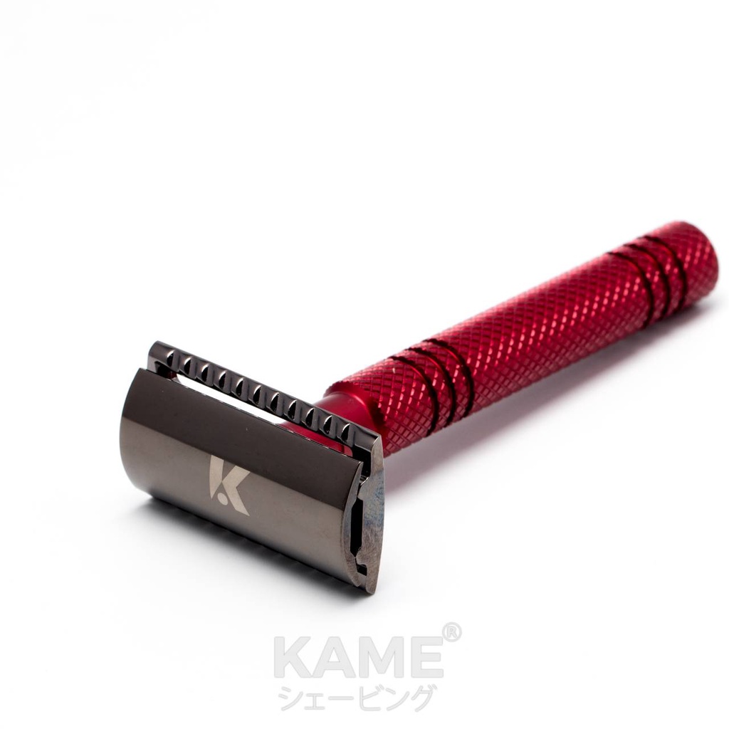 KAME (คาเมะ) GT KMS95 black.red (Crimson Red) อลูมิเนียม สีแดง มีดโกนหนวด มีดโกนสองคม