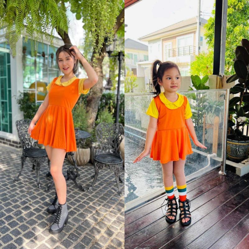 พร้อมส่งไม่ต้องรอ⚡ชุดAEIOUหยุดชุดตุ๊กตาสังหารsquidgameชุดคอสเพลย์ชุดสำหรับเด็ก-ผู้ใหญ่พร้อมส่ง