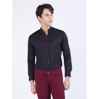 Monotone เสื่อเชิ้ตสีดำคอจึนแขนยาวผ้าทวิต Shirt SB