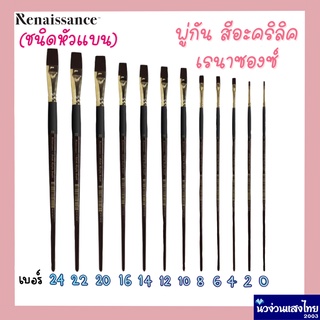 Renaissance พู่กันสีอะคริลิค พู่กันแบน เรนาซองซ์ (เบอร์ 0-20) ด้ามนิกเกิลทอง กันสนิม คุณภาพดี