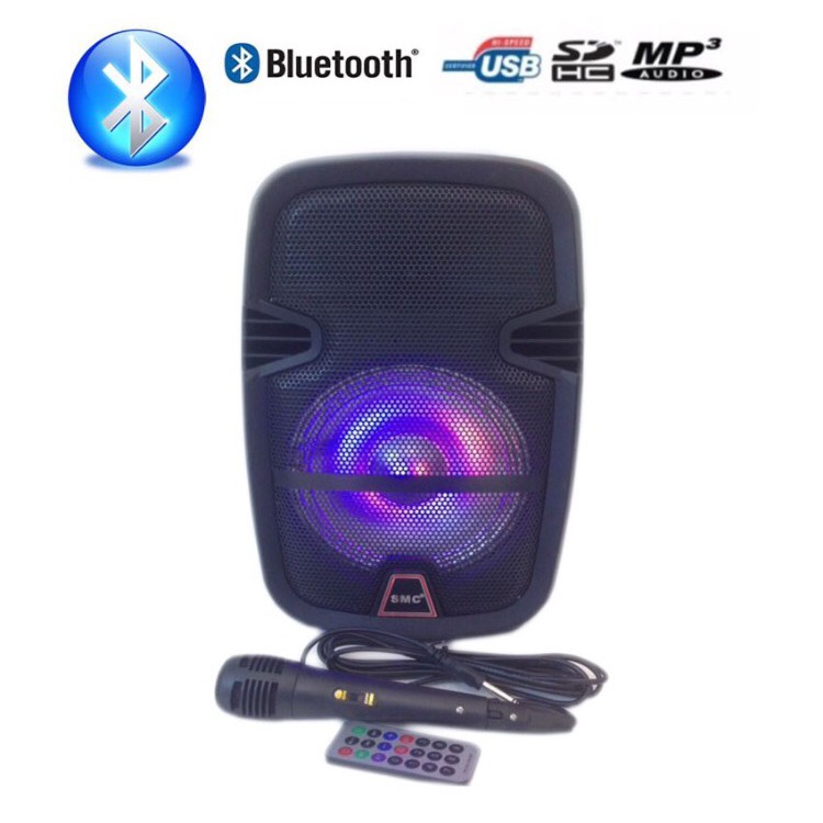 ตู้ลำโพงขยายเสียงเคลื่อนที่8นิ้ว BLUETOOTH +ไมค์สาย รุ่น S-08 ยี่ห้อ SMC