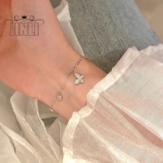 ※Hot Sales※ สร้อยข้อมือจี้ผีเสื้อประดับ Rhinestone สีเงินสําหรับสตรี