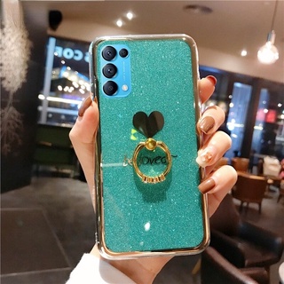 เคสโทรศัพท์มือถือ ซิลิโคน ลายกลิตเตอร์หัวใจ พร้อมแหวนนิ้ว หรูหรา สําหรับ OPPO Reno 6 6Z 6Pro Reno 5 5Pro 4 4Pro Reno 3 3Pro 2Z 2F Reno 4SE 4Lite