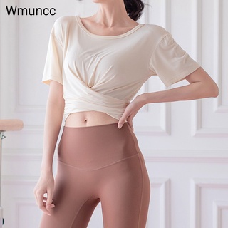 Wmuncc เสื้อครอปท็อป คอกลม ระบายอากาศ สวมใส่สบาย เหมาะกับฤดูร้อน สําหรับผู้หญิง ใส่เล่นโยคะ ฟิตเนส วิ่ง