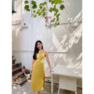 Inner-Yellow Mustard Dress เดรสผูกหลังเหมาะสำหรับใส่ไปคาเฟ่ชิคๆเดินทะเลชิวๆ