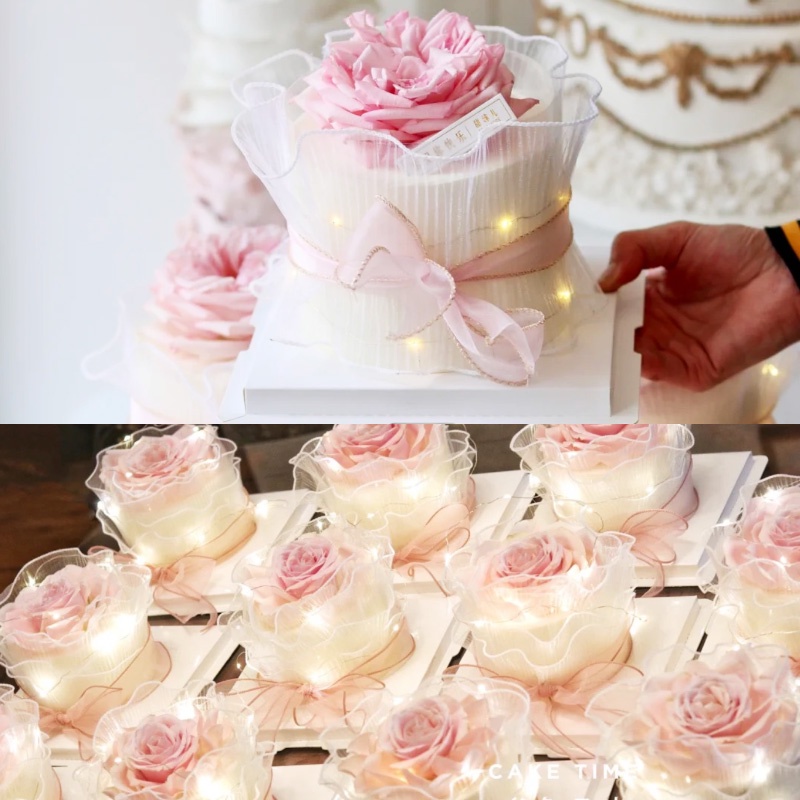 ช่อดอกไม้ริบบิ้นเส้นด้ายหยัก สามชั้น ขนาด 6 นิ้ว 8 นิ้ว สําหรับตกแต่งเค้ก - รูปที่ 3