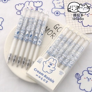 ⭐️6 แท่ง/กล่อง ปากกาเจล 0.5 มม. ปากกาลายเซ็น ครีมกระต่ายทุกวัน ปากกากด อินส์ลม การ์ตูน กดแห้งเร็ว ปากกาน่ารัก FTStore