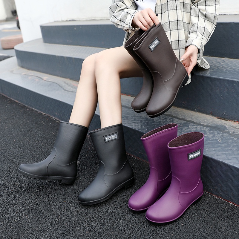 [Cherry · cc] Mid-Top Rain Boots Women Rain Boots Anti-Slip Waterproof Rubber Shoes Work Labor Prote
