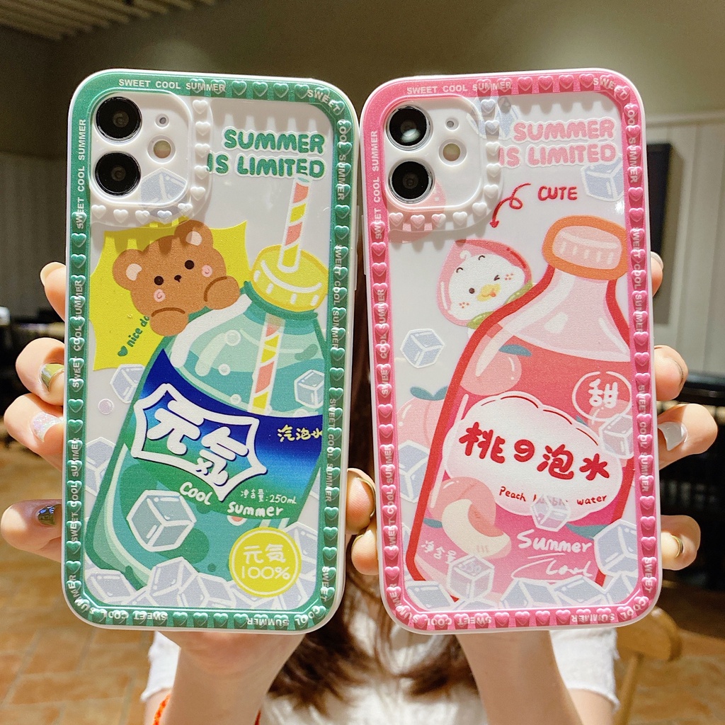Full Protective Cute Phone Case for IPhone SE 2020 11 12 Pro X XR XS Case for IPhone 12 Pro Max 7 8 Plus Transparent Vitality Lemon Soda Peach Sparkling Water Soft Cover