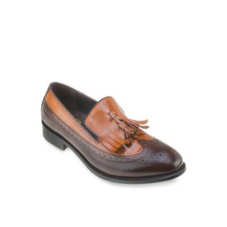 รองเท้าโลฟเฟอร์หนังแท้ Two-Toned Brogue Tassel Fringe Wingtip Leather Loafers