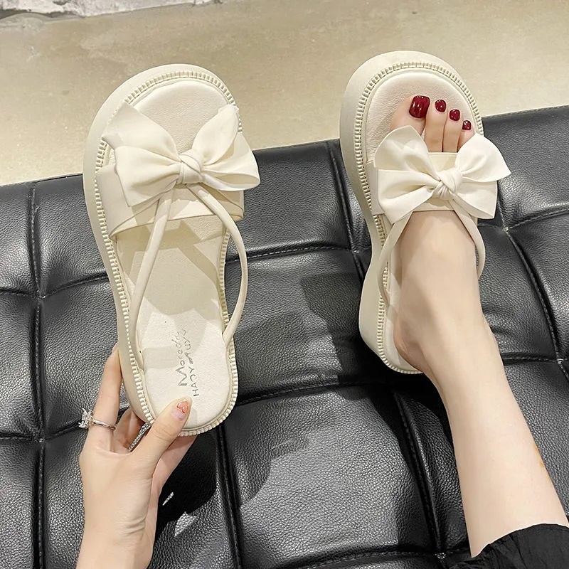 🔥รองเท้าแตะแฟชั่น,การออกแบบโบว์ที่สง่างาม ใส่แล้วสวย รองเท้าผู้หญิง รุ่นเปิดเท้า สูง5cm Size 35-40💕