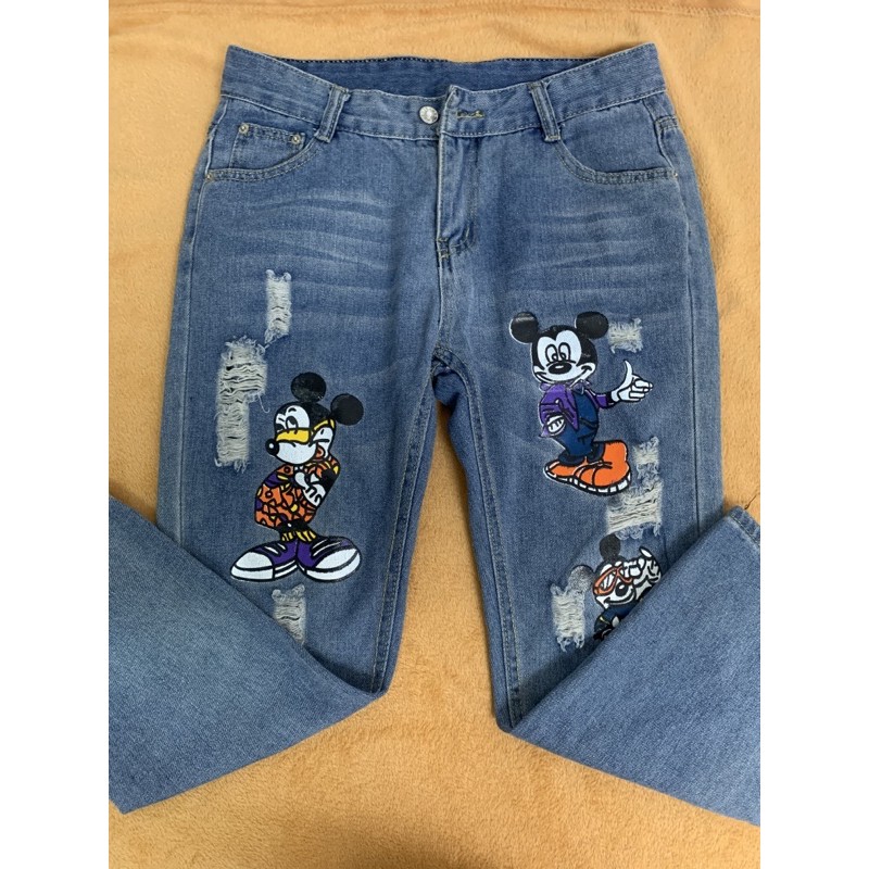 กางเกงยีนส์ขายาวลาย Mickey Mouse Size L