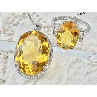 ชุดเซตซิทริน Citrine ธรรมชาติ จี้13x18มม และ แหวน12x16มม เงินแท้ 925