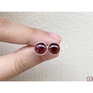 ต่างหูพลอยโกเมน เงินแท้92.5% 7.5mm. Natural Garnet Silver925 earring stud