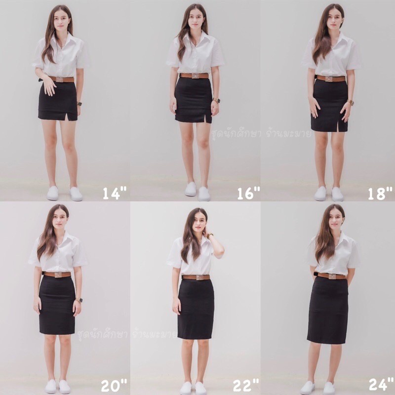 กระโปรงทรงเอผ่าหน้า กระโปรงนักศึกษา ยาว 16- 20 นิ้ว ผ้าฮานาโกะสีดำ มีไซส์ใหญ่ - รูปที่ 4