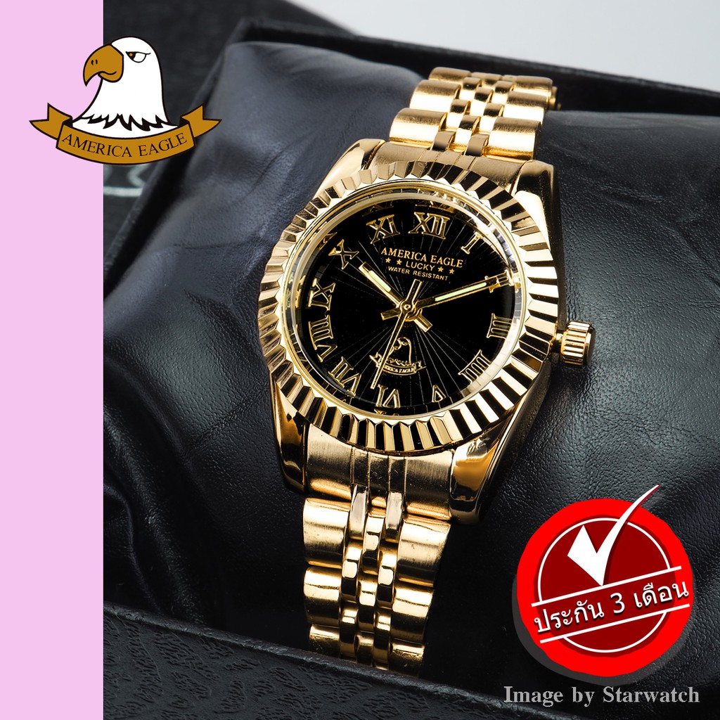 AMERICA EAGLE นาฬิกาข้อมือผู้หญิง สายสแตนเลส รุ่น AE022L - GOLD/BLACK