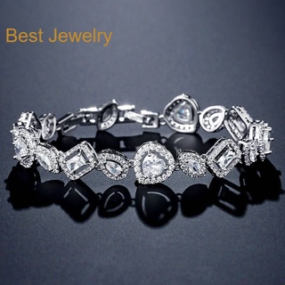 Best Jewelry ข้อมือเพชรเกรดสวยประกายไฟเทียบเท่าเพชรแท้ เครื่องประดับออกงาน เครื่องประดับเจ้าสาว สร้อยเพชรcz