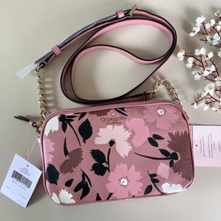 🎀 (สด-ผ่อน) กระเป๋าสะพาย สีชมพูลายดอก 7นิ้ว 2 ซิป WLRU5671 KATE SPADE DOUBLE ZIP BRIAR LANE GALA PINK FLORAL