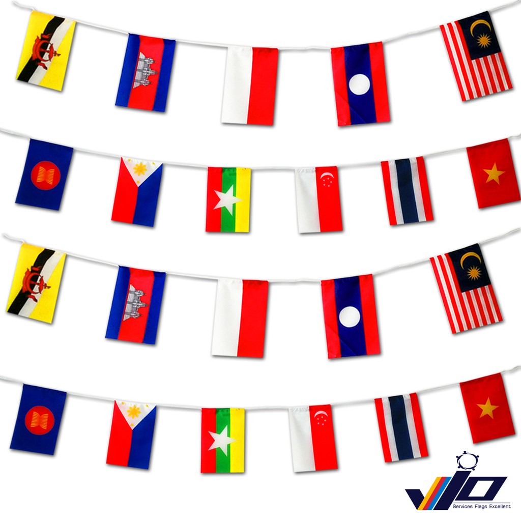 ธงราวอาเซียน AEC Bunting Flag ธงประดับประเทศกลุ่มอาเซียน | VIO FLAG
