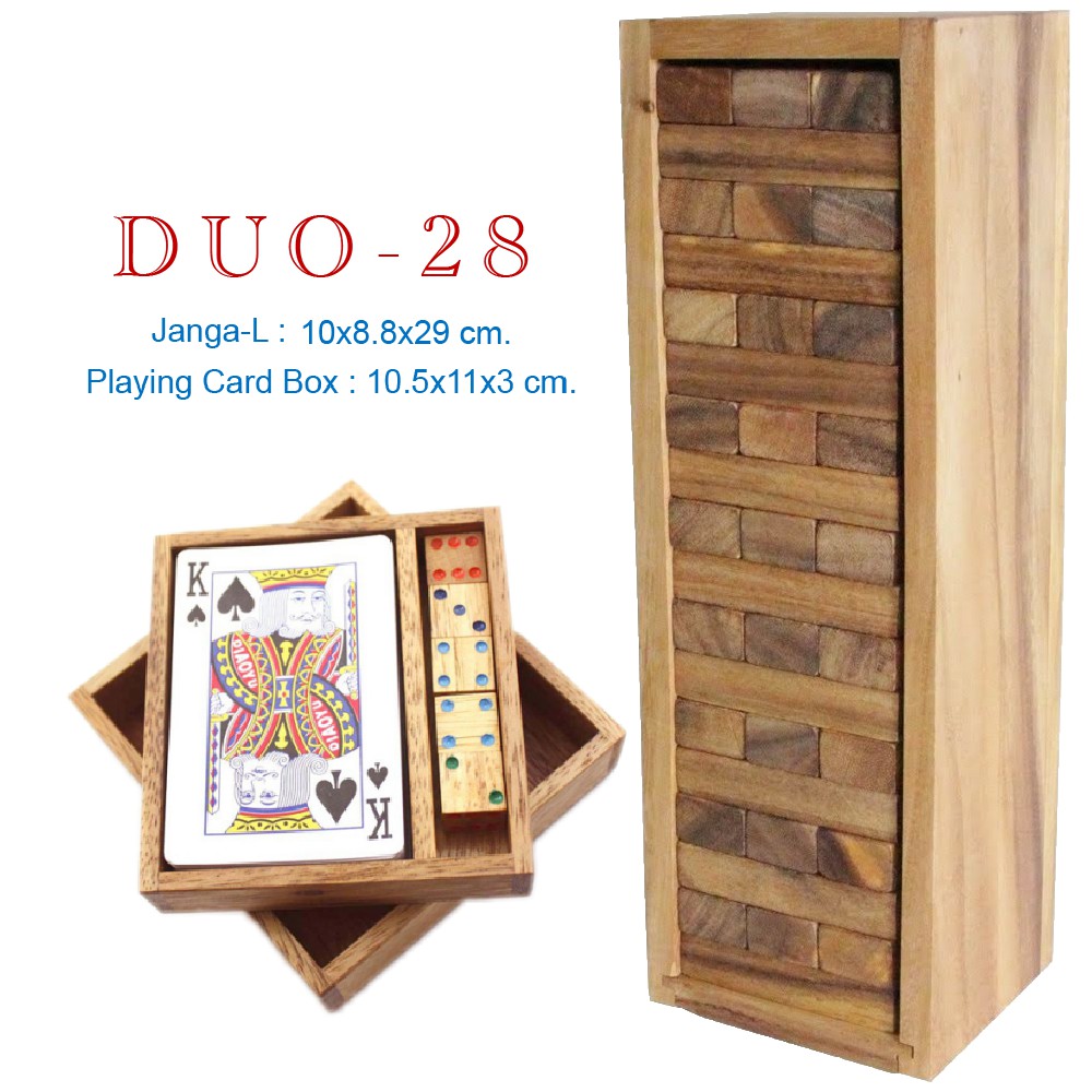 DUO-28 เกมส์ตึกถล่ม-ใหญ่ และ กล่องไม้ใส่การ์ด-กระดาษ (Stack Wooden Tower size L and Playing Paper Card Box) ของเล่นไม้