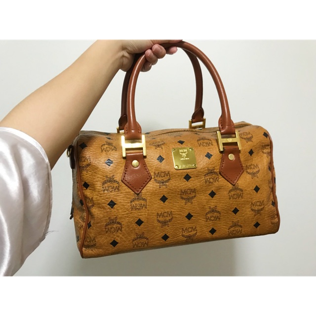 MCM Boston Handbag Speedy 30 Vintage Brown Multi Leather Satchel 12.5"L x 7"W x 7"H