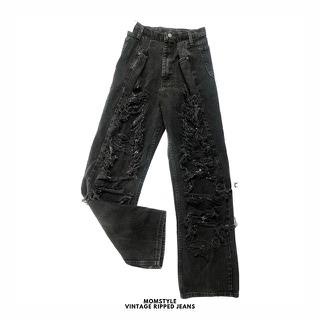 MOMSTYLE VINTAGE RIPPED BLACK JEASNS 02