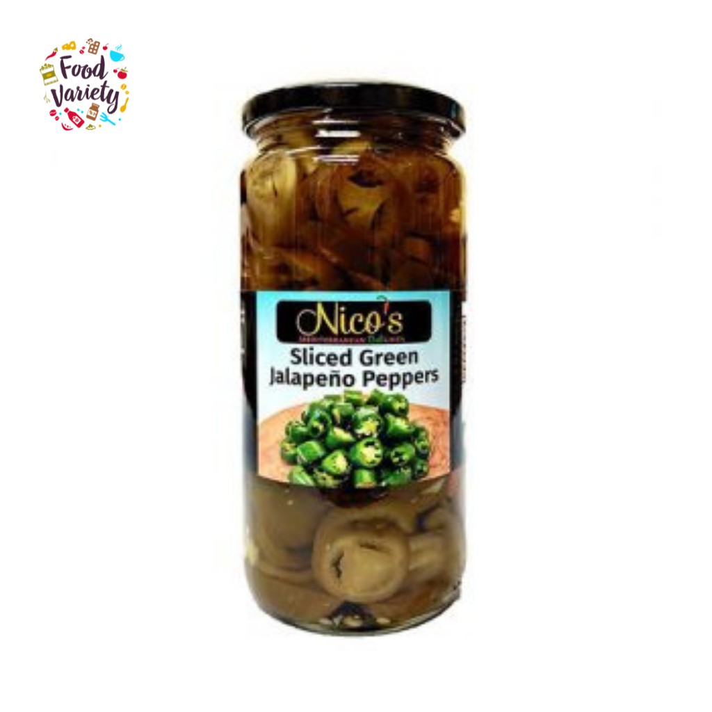 Nico’s Sliced Green Jalapeno Peppers Jar 480g นิโคส์ พริกฮาลาเปโญเขียวหั่นแว่นในขวด 480 กรัม