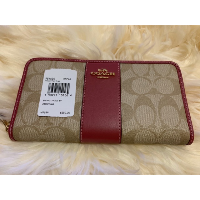 👜COACH F54630  👉ACCORDION ZIP WALLET IN SIGNATURE COATED CANVAS WITH LEATHER STRIPE