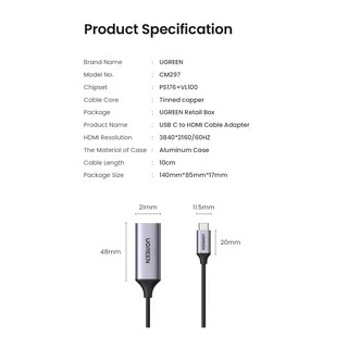 UGREEN USB C HDMI Adapter 4K @ 60Hz Type C to HDMI Adapter Thunderbolt 3 USB-C to HDMI Adapter Compatible with for Macbook Pro 2020, for Macbook Air 2019, for Pro 2020, Dell XPS 13 etc.