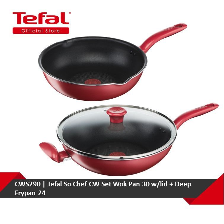ข้อเสนอพิเศษ Tefal So Chef CW Set Wok Pan 30 w/lid + Deep Frypan 24 (G13594 + G13584) CWS290