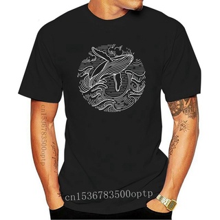 เสื้อยืด พิมพ์ลายปลาวาฬ คลื่นทะเล ด้านหลังคลื่น เทรนด์สําหรับผู้ชาย 887837Size S-5XL
