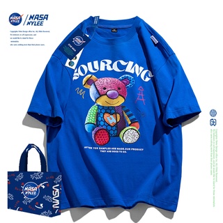 เสื้อยืดแขนสั้น ผ้าฝ้าย ทรงหลวม ลาย Nasa joint summer bear สําหรับผู้ชาย และนักเรียน