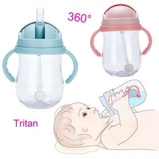 300ml ขวดน้ำพลาสติก Tritan เด็กเด็กฟางทุกตำแหน่งดื่มน้ำ BPA ฟรี