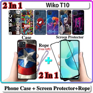 2 IN 1 เคส Wiko T10 พร้อมกระจกนิรภัยกันรอยหน้าจอโค้ง เซรามิค LOL และการออกแบบฮีโร่