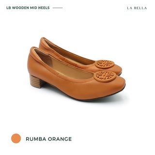 LA BELLA รุ่น LB WOODEN MID HEELS - RUMBA ORANGE