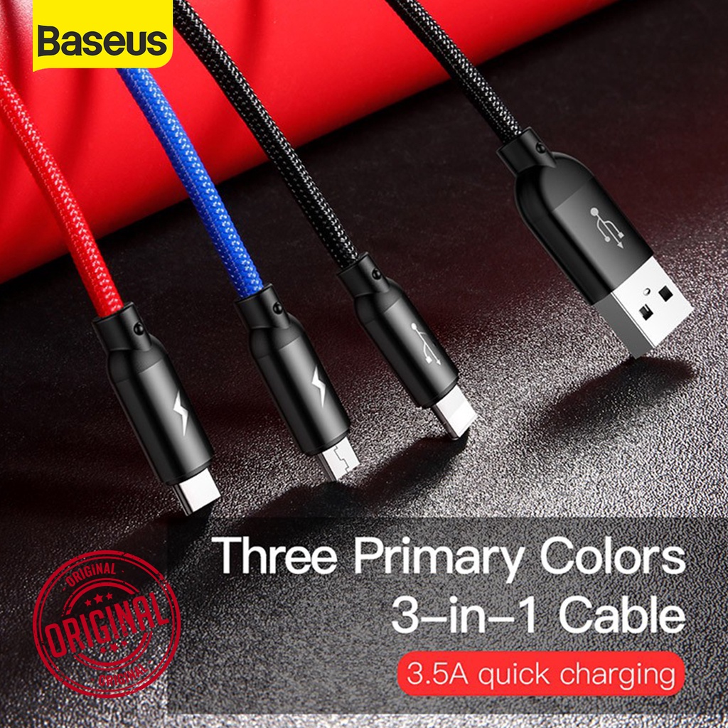 BASEUS สามสีหลัก 3-in-1 สาย USB 3.5A 1.2M CAMLT-BSY 30CM CAMLT-ASY