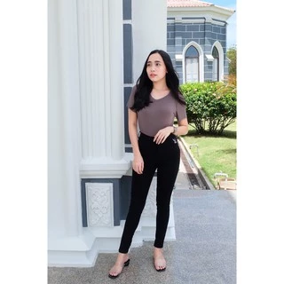 Cc jeans 156 S-5XL กางเกงยีนส์ผู้หญิง เอวสูง ทรงเดฟ ปักนก สีดำ กางเกงผู้หญิง