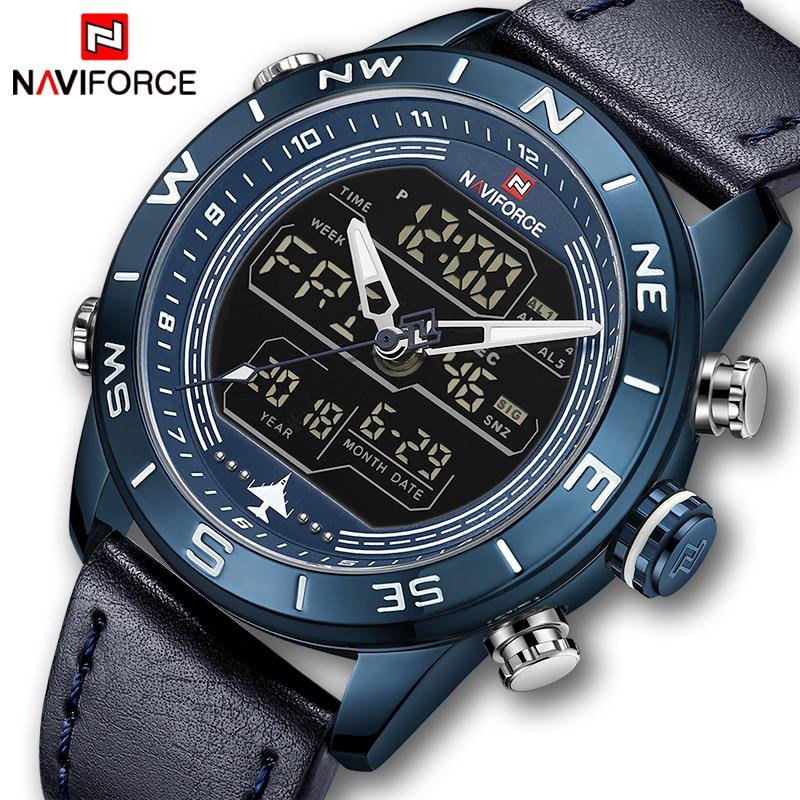 บุรุษยอดนาฬิกาแบรนด์ NAVIFORCE 9144 ผู้ชายแฟชั่นนาฬิกาสปอร์ตชายกันน้ำควอตซ์ดิจิตอล Led นาฬิกาบุรุษทหารนาฬิกาข้อมือ