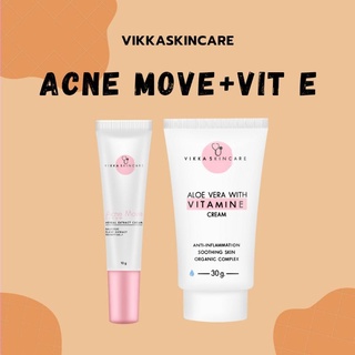 [ส่งฟรี/โปร9.9]​ VIKKASKINCARE Aloe plus VitE &amp;​ Acne move cream | อะโลครีม &amp;​ เจลแต้มสิว | ครีมหมอกุ้ง