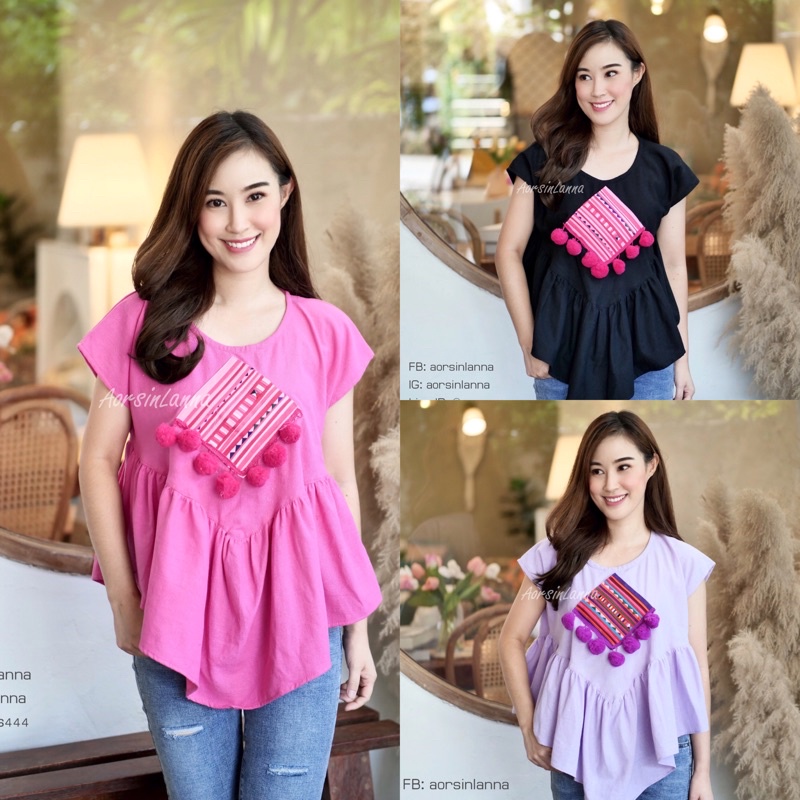 เสื้อผ้าฝ้ายน่ารัก เสื้อพื้นเมือง สไตล์สาวเหนือ มีหลายสีค่ะ