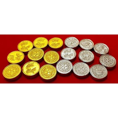 เหรียญเงินเหรียญทอง สำหรับลงเสาเอกเสาโท  เหรียญเงิน 9 เหรียญ+เหรียญทอง 9 เหรียญ(แถมเหรียญ 1คู่+แผ่นย